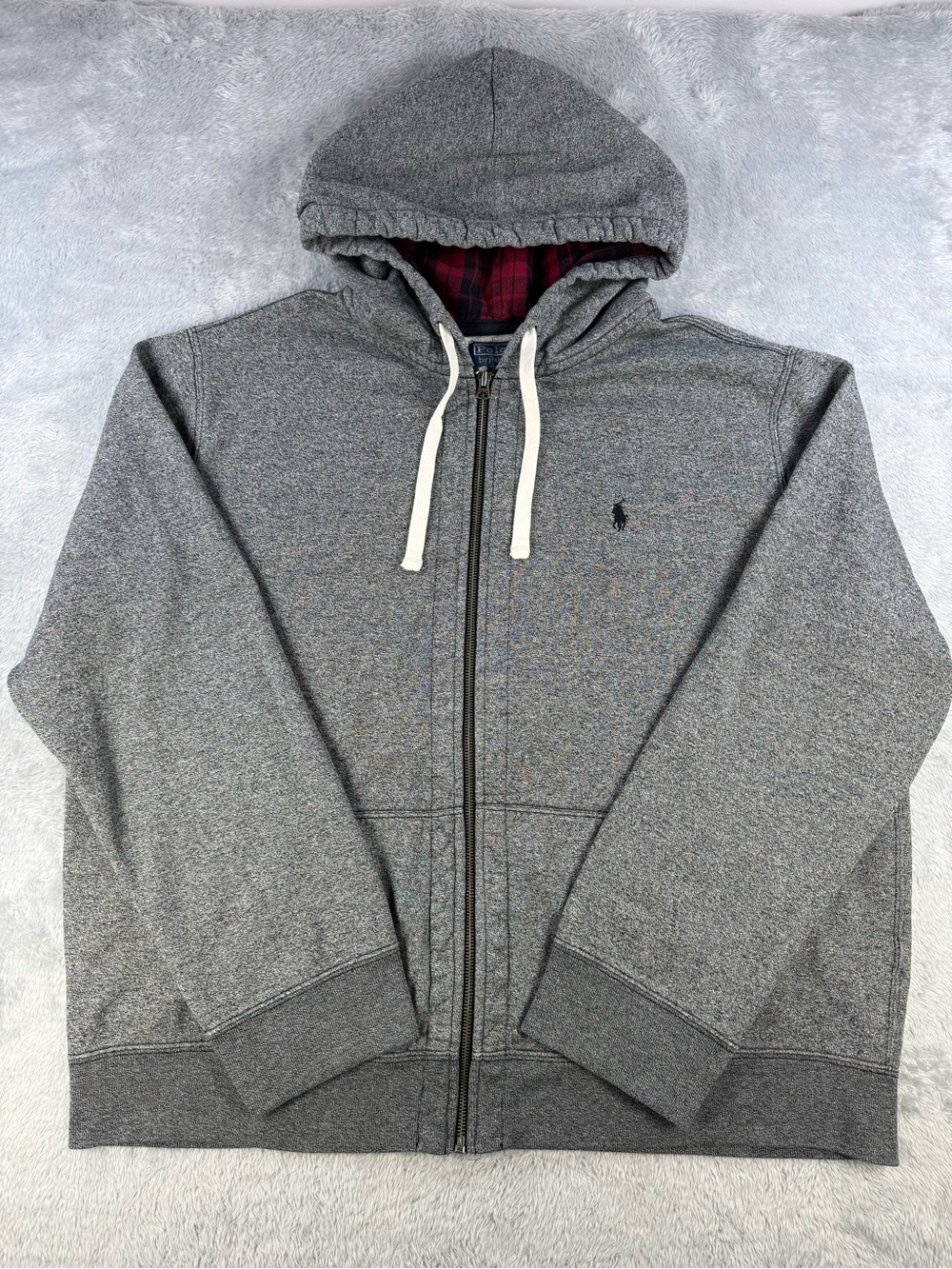 Polo Ralph Lauren XXL Y2K Gray Plaid Lined Full Zip Hoodie Conmar